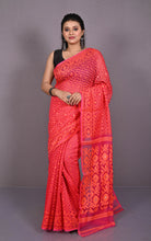 Traditional Cotton Muslin Soft Jamdani Saree in Sunset Orange, Pink and Gold