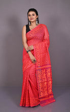 Traditional Cotton Muslin Soft Jamdani Saree in Sunset Orange, Pink and Gold
