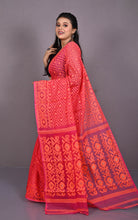Traditional Cotton Muslin Soft Jamdani Saree in Sunset Orange, Pink and Gold