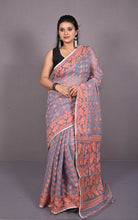 Traditional Cotton Muslin Soft Jamdani Saree in Regent Grey and Flamingo Pink
