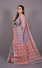 Traditional Cotton Muslin Soft Jamdani Saree in Regent Grey and Flamingo Pink