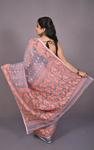 Traditional Cotton Muslin Soft Jamdani Saree in Regent Grey and Flamingo Pink