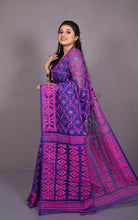 Traditional Cotton Muslin Soft Jamdani Saree in Lapis Blue and Hot Pink