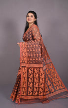 Traditional Cotton Muslin Soft Jamdani Saree in Dark Brown and Peachy Pink