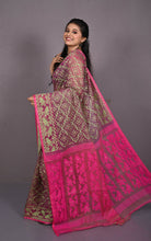 Traditional Cotton Muslin Soft Jamdani Saree in Pansy Purple, Green and Hot Pink