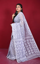 Traditional Cotton Muslin Soft Jamdani Saree in Oslo Grey and Off White