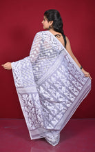 Traditional Cotton Muslin Soft Jamdani Saree in Oslo Grey and Off White