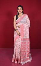 Traditional Cotton Muslin Soft Jamdani Saree in Off White and Red
