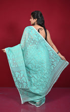 Traditional Cotton Muslin Soft Jamdani Saree in Pearl Aqua and Off White