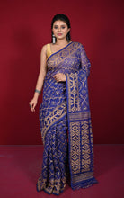 Traditional Cotton Muslin Soft Jamdani Saree in Persian Indigo and Beige