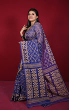 Traditional Cotton Muslin Soft Jamdani Saree in Persian Indigo and Beige