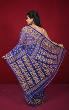 Traditional Cotton Muslin Soft Jamdani Saree in Persian Indigo and Beige
