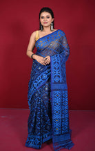 Traditional Cotton Muslin Soft Jamdani Saree in Navy Blue, Royal Blue and Gold