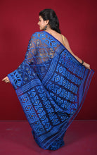 Traditional Cotton Muslin Soft Jamdani Saree in Navy Blue, Royal Blue and Gold