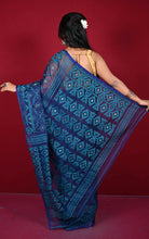 Traditional Cotton Muslin Soft Jamdani Saree in Blue Zodiac, Teal and Gold