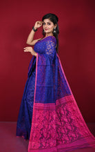 Traditional Cotton Muslin Soft Jamdani Saree in Royal Blue and Hot Pink