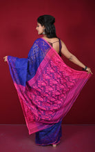 Traditional Cotton Muslin Soft Jamdani Saree in Royal Blue and Hot Pink