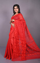 Traditional Cotton Muslin Soft Jamdani Saree in Bright Red and Gold
