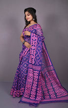 Traditional Cotton Muslin Soft Jamdani Saree in Blue Zodiac, Persian Pink and Gold