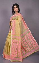Traditional Cotton Muslin Soft Jamdani Saree in Burly Wood, Sweet Pink and Gold