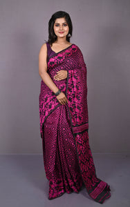Traditional Cotton Muslin Soft Jamdani Saree in Black, Hot Pink and Gold