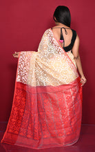 Traditional Cotton Muslin Soft Jamdani Saree in Beige, Off White and Red