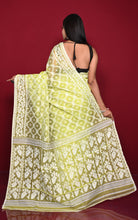 Traditional Cotton Muslin Soft Jamdani Saree in Volt Green and Off White