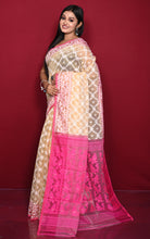 Traditional Cotton Muslin Soft Jamdani Saree in Beige, Off White and Pink