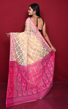 Traditional Cotton Muslin Soft Jamdani Saree in Beige, Off White and Pink