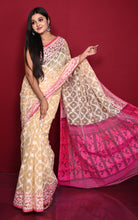 Traditional Cotton Muslin Soft Jamdani Saree in Beige, Off White and Pink