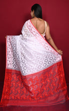 Traditional Cotton Muslin Soft Jamdani Saree in White and Red