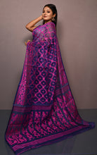 Traditional Cotton Muslin Soft Jamdani Saree in Dark Blue and Hot Pink