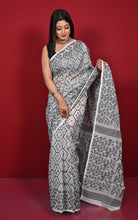 Traditional Cotton Muslin Soft Jamdani Saree in Off White, Black and Gold