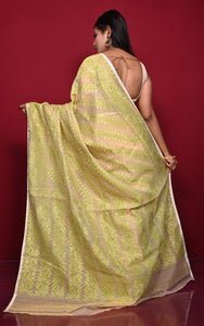 Traditional Soft Jamdani Saree in Beige, Green and Gold