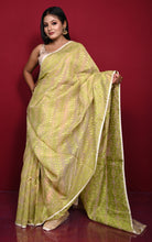 Traditional Soft Jamdani Saree in Beige, Green and Gold