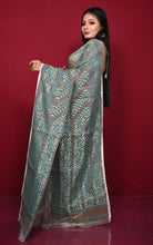 Traditional Soft Jamdani Saree in Dark Brown, Teal and Gold