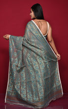 Traditional Soft Jamdani Saree in Dark Brown, Teal and Gold