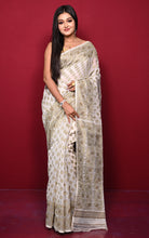 Traditional Soft Jamdani Saree in Off White, Chocolate Brown and Gold