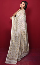 Traditional Soft Jamdani Saree in Off White, Chocolate Brown and Gold