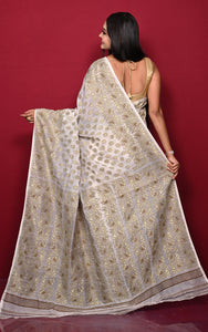 Traditional Soft Jamdani Saree in Off White, Chocolate Brown and Gold