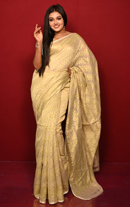 Traditional Soft Jamdani Saree in Beige and Gold