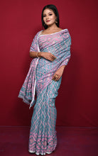 Traditional Soft Jamdani Saree in Sky Blue, Pink and Muted Golden