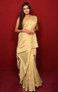 Traditional Soft Jamdani Saree in Beige and Gold