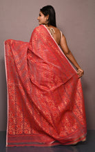 Traditional Soft Jamdani Saree in Pastel Red, Red and Gold