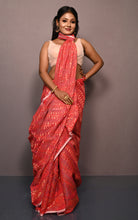 Traditional Soft Jamdani Saree in Pastel Red, Red and Gold