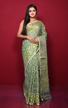 Traditional Soft Jamdani Saree in Sage Green, Pastel Yellow and Muted Golden