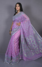 Traditional Soft Jamdani Saree in Pastel Violet, Turquoise and Gold