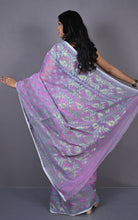 Traditional Soft Jamdani Saree in Pastel Violet, Turquoise and Gold