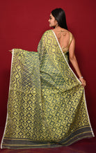 Traditional Soft Jamdani Saree in Sage Green, Pastel Yellow and Muted Golden