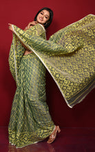 Traditional Soft Jamdani Saree in Sage Green, Pastel Yellow and Muted Golden